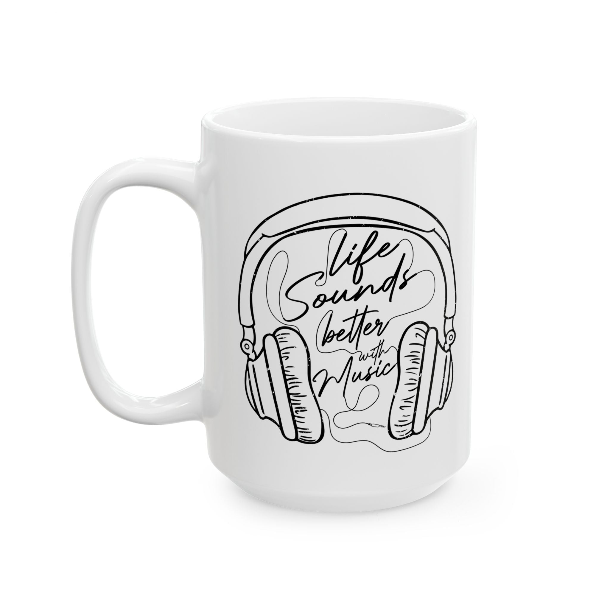 Retro Headphones Outline Coffee Mug — Music Lover Gift (11oz/15oz)
