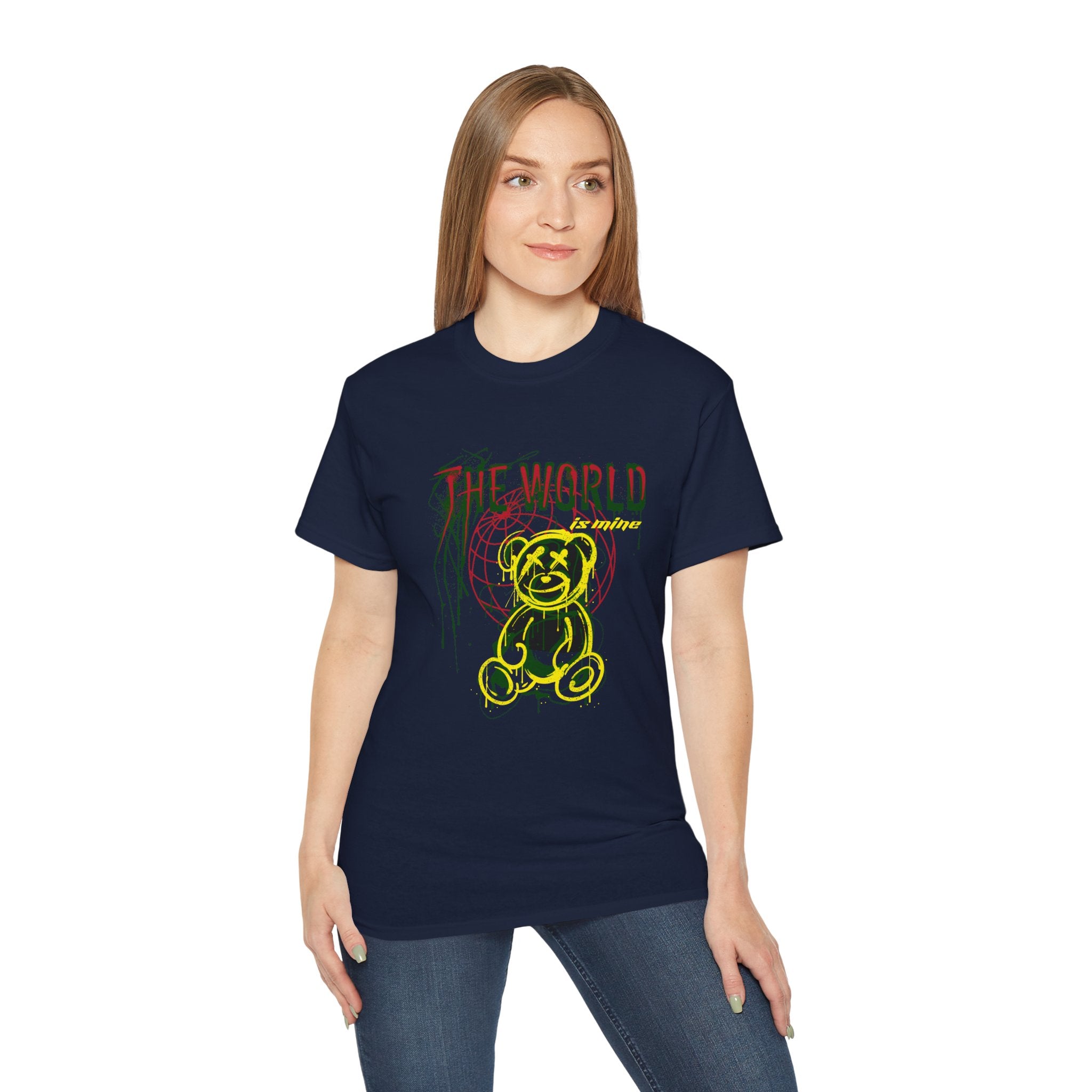 T-Shirt — "The World" Neon Grunge Bear Graphic Tee