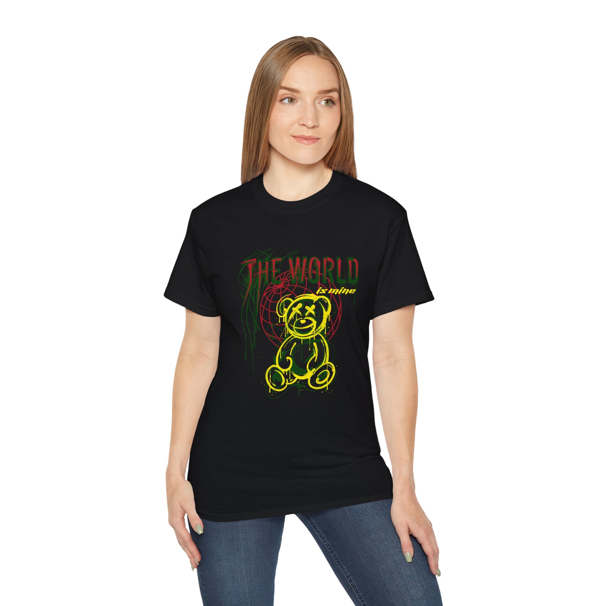 T-Shirt — "The World" Neon Grunge Bear Graphic Tee